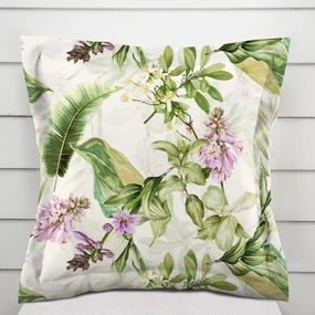 Biante Zamatová obliečka na vankúš s lemom Tamara TMR-035 Fialové zvončeky s listami na bielom 50 x 60 cm