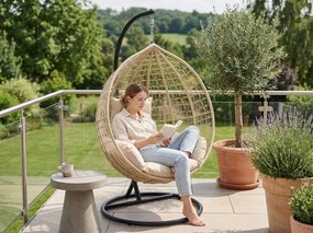 Závesné kreslo KOKON so stojanom, béžové