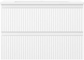 Mexen Rivel, kúpeľňová skrinka 70 cm s umývadlom Otis, 2 zásuvky, drážkovaná, biela matná, 91A20-07047-2-BFF01-W18M01