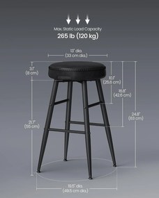 Sada 2 ks barových stoličiek, syntetická koža s prešívaním, čierne