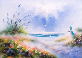 Sklenený obraz - Romantická pláž, olejomaľba (70x50 cm)