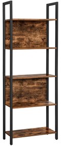 Knižnica, regál s 5 policami, rustikálna hnedá a čierna
