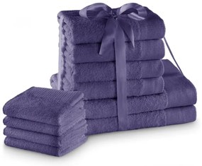 Fialové froté bavlnené uteráky a osušky v súprave 10 ks Amari – Restilo