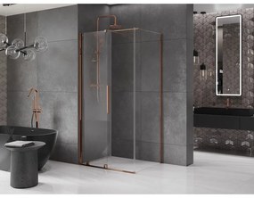 Mexen Velar, sprchový kút s posuvnými dverami 90(dvere) x 70(stena) cm, 8mm číre sklo, ružové zlato, 871-090-070-01-60