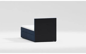 Tmavomodrá čalúnená jednolôžková posteľ s úložným priestorom s roštom 90x200 cm Bunny – Ropez