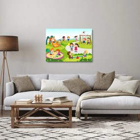 Sklenený obraz detských radovánok na pieskovisku (70x50 cm)