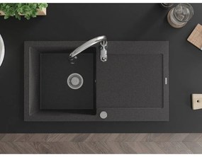 Mexen Leo, 1-komorový granitový drez 900x500x190 mm a drezová batéria Savita, čierna škvrtnitá, 6501-76-672601-00