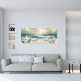 Obraz – Maľovaná pláž v jemných farbách (120x50 cm)