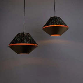 Závesná lampa čierna s dvojitým zamatovým tienidlom s dizajnom listov a béžovou farbou 2-svetlá - Cava Luxe