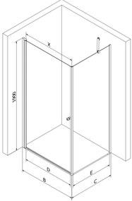 Mexen Pretoria, sprchovací kút 90 (dvere) x 80 (stena) cm, 6mm číre sklo, chrómový profil + čierna sprchová vanička, 852-090-080-01-00-4070
