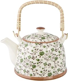 Porcelánová kanvička so sitkom a zelenými kvetmi - 18*14*12 cm / 700 ml