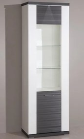 Vysoká vitrína Caracas typ 02, grafit / biely lesk, s osvetlením