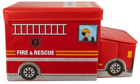eCarla Úložný detský box a taburet pre deti, POŽIARNY VÔZ, červený