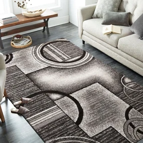 Originálny sivo hnedý koberec s motívom abstraktných kruhov Šírka: 120 cm | Dĺžka: 170 cm