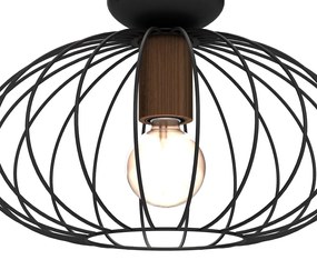 Stropné svietidlo Meridiano1, 1x čierne drôtené tienidlo, b/drevo