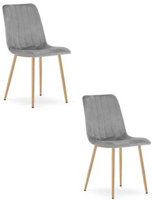 Set dvoch jedálenských stoličiek LAVA zamatové, svetlosivé / hnedé nohy (2 ks)