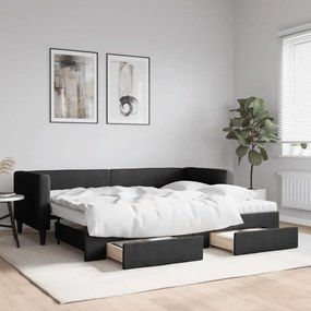 Rozkladacia denná posteľ so zásuvkami čierna 80x200 cm látka 3196629