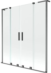 Mexen Velar L Duo, 2-krídlová posuvná vaňová zástena 160 x 150 cm, 8mm číre sklo, brúsený grafit, 896-160-003-02-66