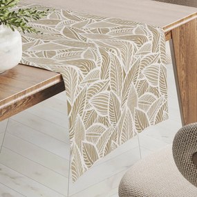 Biante Dekoračný behúň na stôl Leona LN-168 Biele listy na svetlo hnedom 20x180 cm