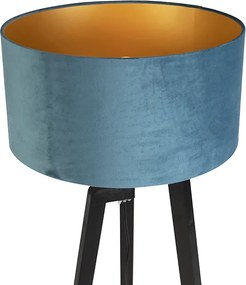 Stojaca lampa trojnožka čierna s modrým tienidlom a zlatom 50 cm - Puros