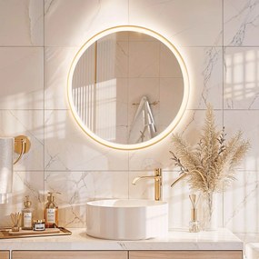 Zrkadlo do kúpeľne zlaté 70 cm vrátane LED 3-krokové stmievateľné s dotykovým okrúhlym - Miral