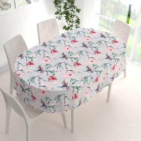 Biante Dekoračný oválny obrus PM-110 Akvarelové ružové kvety na svetlo sivom 50x100 cm