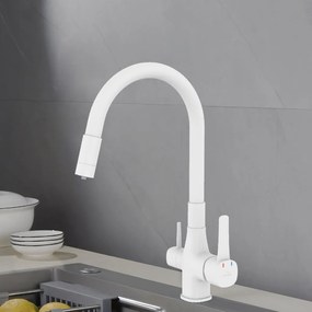 Invena Magic, stojanková drezová batéria s flexibilným ramenom a filtrom na pitnú vodu, biela matná, INV-BZ-02-F02-V