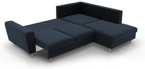 Tmavomodrá zamatová rozkladacia/s úložným priestorom rohová pohovka (pravý roh/do L) Kyoto – Cosmopolitan Design