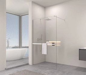 Erga Paris, sprchová zástena Walk-In 140x200 cm s poličkou a vešiakom na uteráky, 8mm číre sklo, chrómový profil, ERG-V02-PARIS-140x200-CL-CR-BAR