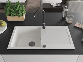 Mexen Leo, drez granitový 900x500x190 mm, 1-komorový, biela s čiernym sifónom, 6501901010-20-B