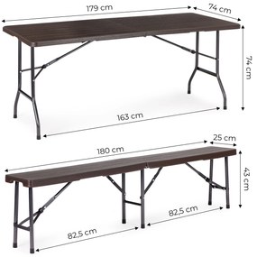 Cateringový stôl 180cm + 2 lavice, vzor dreva