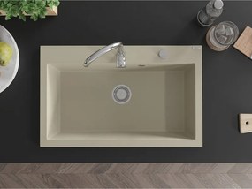 Mexen Elix kuchynský drez z umelého kameňa 1-komorový 800 x 500 mm, béžový, sifón chróm - 6527801005-69