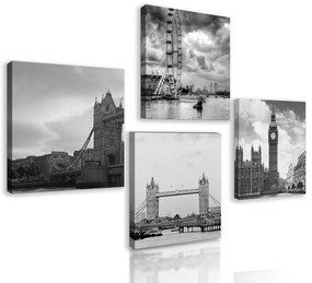 Set obrazov upršaný Londým v čiernobielom prevedení