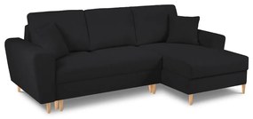 Čierna rozkladacia/s úložným priestorom rohová pohovka z textílie buklé (pravý roh/s leňoškou) Kyoto – Cosmopolitan Design