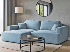 Rohová sedačka s funkciou spania Sunny ľavá s úložným priestorom na posteľnú bielizeň, modrý velúr