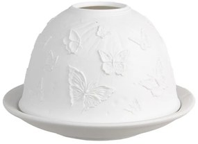 Biely porcelánový svietnik na čajovú sviečku s motýlikmi Paollo - Ø 12*8 cm