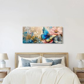 Obraz - Maľba kvetov a motýľov (120x50 cm)