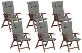 Sada 6 záhradných stoličiek so šedými vankúšmi TOSCANA Beliani