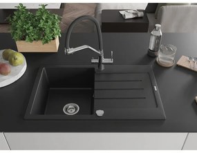 Mexen Bruno, 1-komorový granitový drez 795x495x200 mm a drezová batéria Duo, čierna, 6513-77-671701-07