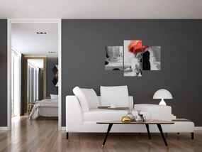 Obraz - Zamilovaný pár pod dáždnikom, červený (90x60 cm)