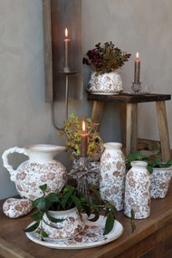 Mocca kovový svietnik s kvetmi na úzku sviečku Charm Antique - 9*23 cm