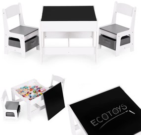 Zostava detského nábytku, stôl + 2 stoličky, kriedová tabuľa, ECOTOYS