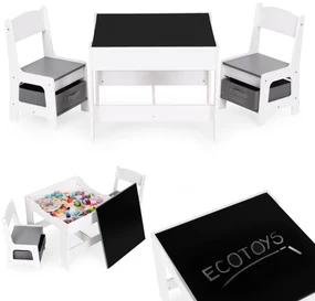 Zostava detského nábytku, stôl + 2 stoličky, kriedová tabuľa, ECOTOYS