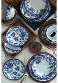 24-dielna jedálenská súprava, biela/modrá, porcelán