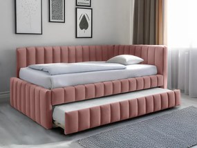 AKCIA Čalúnená posteľ COMFINO VELVET s prístelkou 120x200 cm ružová II. akosť