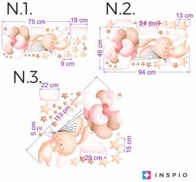 Nálepky na steny textilné - Lietajúci zajačik s balónmi - ružový
