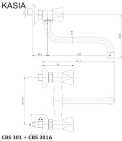 Mereo Mereo, Drezová nástenná batéria, Kasia, s ramienkom rúrkovým pr. 18 mm - 200 mm, chróm, MER-CBS301A