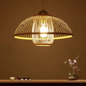 Toolight - Stropné svietidlo z prírodného bambusu Boho E27 60W APP888-1CP, hnedá, OSW-05247