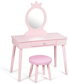 Detský toaletný stolík so zrkadlom + taburetka | ružový