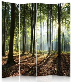 Ozdobný paraván Lesní zelená příroda - 145x170 cm, štvordielny, obojstranný paraván 360°